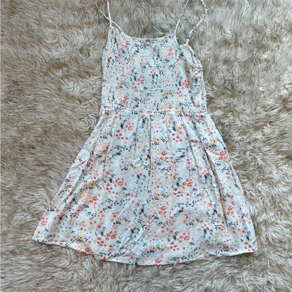 SO White Floral Smocked Tank Dress with Coral & Navy Accents